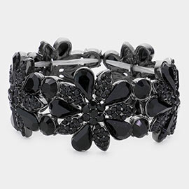 Crystal Rhinestone Flower Stretch Evening Bracelet