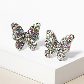 Rhinestone Paved Butterfly Stud Earrings