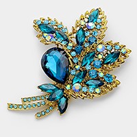 Glass crystal leaf bouquet brooch