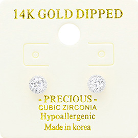 14K Gold Dipped Hypoallergenic 4mm CZ Round Stud Earrings