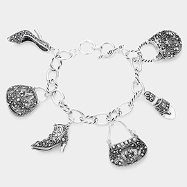 Metal Shoe & Bag Multi-Charm Toggle Bracelet