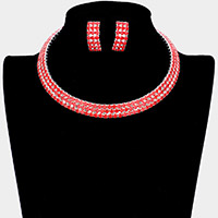 3Rows Rhinestone Open Choker Necklace