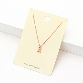 Textured Matte Metal Pink Ribbon Pendant Necklace