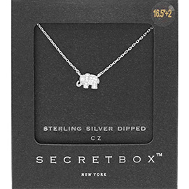 SECRET BOX_Sterling Silver Dipped CZ Stone Paved Elephant Pendant Necklace