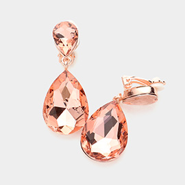 Double Teardrop Stone Link Clip on Evening Earrings