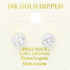 14K Gold Dipped Hypoallergenic 6mm CZ Round Stud Earrings