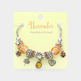 November - Birthstone Heart Charm Multi Beaded Bracelet