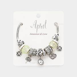 April - Birthstone Heart Charm Multi Beaded Bracelet