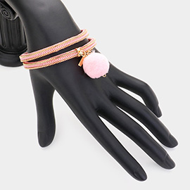 Pom Pom Charm Faux Suede Wrap Magnetic Bracelet