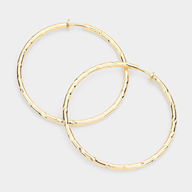 2.4 Inch Textured Metal Clip On Hoop Earrings