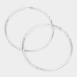 3.2 Inch Textured Metal Clip On Hoop Earrings