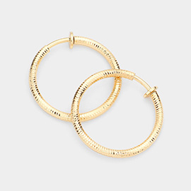 1.25 Inch Textured Metal Clip On Hoop Earrings