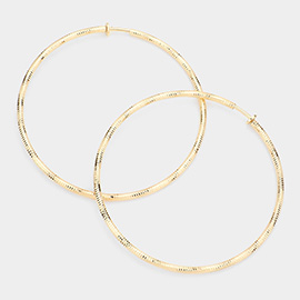 3.2 Inch Textured Metal Clip On Hoop Earrings