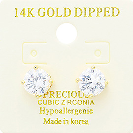 14K Gold Dipped Hypoallergenic 8mm CZ Round Stud Earrings