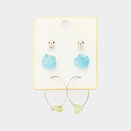 3PAIRS - AB Aurora Borealis Natural Stone Earrings Set