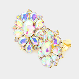 Multi Stone Flower Clip on Evening Earrings