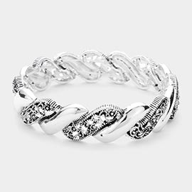 Embossed Twist Shape Metal Stretch Bracelet