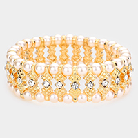 Crystal Rhinestone Pearl Stretch Bracelet