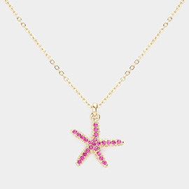 Rhinestone Paved Starfish Pendant Necklace