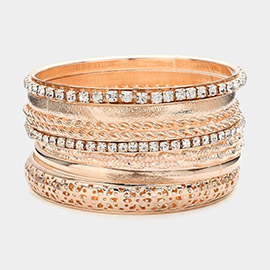 9PCS - Mixed Rhinestone Metal Bangle Bracelets