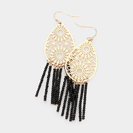 Filigree Metal Teardrop Beaded Tassel Earrings