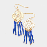 Filigree Metal Quatrefoil Beaded Tassel Earrings