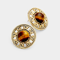 Antique Filigree Round Glass Stone Stud Earrings