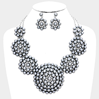 Floral Rhinestone Pearl Cluster Statement Necklace