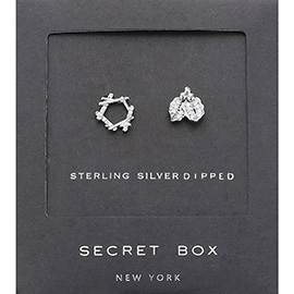 Secret Box_Sterling Silver Dipped Wreath Stone Paved Leaf Stud Earrings