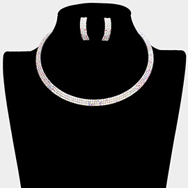 3Rows Rhinestone Pave Choker Necklace