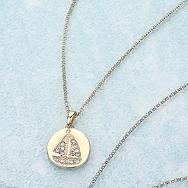 Pave Stone Sailing Ship Pendant Necklace