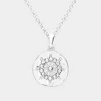 Pave Stone Ship Wheel Pendant Necklace