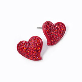 Crystal Rhinestone Paved Heart Stud Earrings