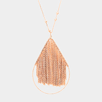 Metal Chain Fringe Teardrop Hoop Pendant Long Necklace