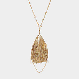 Metal Chain Fringe Oval Hoop Pendant Long Necklace