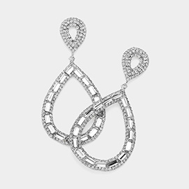 Marquise Stone Pave Teardrop Hoop Evening Earrings