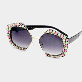 Crystal Embellished Detail Pentagon Sunglasses