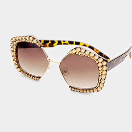 Crystal Embellished Detail Pentagon Sunglasses