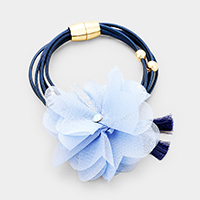 Mesh Fabric Flower Double Tassel Magnetic Bracelet