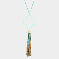 Colored Clover Metal Chain Tassel Pendant Long Necklace