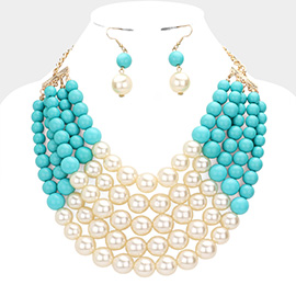 Chunky Multi Strand Pearl Bib Necklace