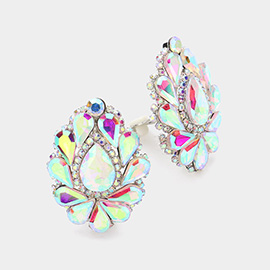 Teardrop Crystal Cluster Clip on Evening Earrings