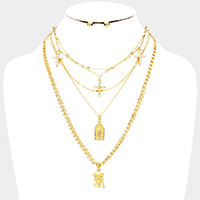 5PCS Cross Saint Mary Jesus Pendants Bib Necklace