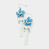 Bloom Flower Celluloid Acetate Rectangle Dangle Earrings