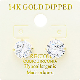 14K Gold Dipped Hypoallergenic 9mm CZ Round Stud Earrings