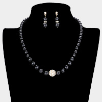 Pave Ball & Pearl Strand Necklace