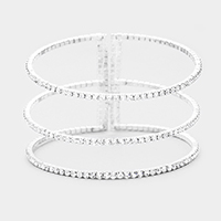 3Row Split Layer Round Crystal Detail Cuff Evening Bracelet