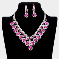 Rhinestone Pave Crystal Teardrop Detail Fringe Necklace