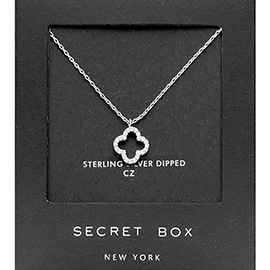 Secret Box _  Sterling Silver Dipped CZ Quatrefoil Pendant Necklace