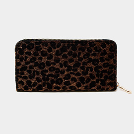 Leopard Print Faux Fur Zipper Wallet